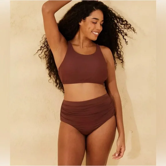 Shade & Shore - Women’s Shirred High Waist Full Coverage Bikini Bottom - Picture 4 of 12